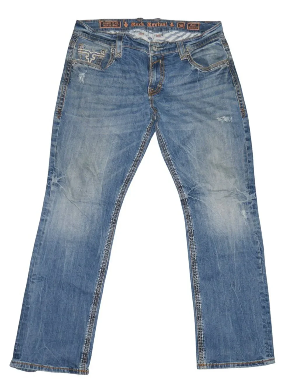 Rock Revival Odell Relaxed Fit Jeans Men 38x34 Dark Wash Thick Stitched EUC
